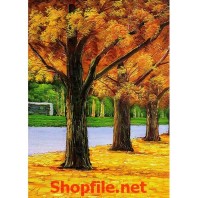 hàng cây lá vàng mùa thu