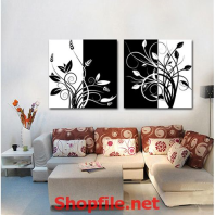 tranh dán tường bụi cây trắng đen