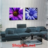 tranh dán tường bông hoa tím và xanh