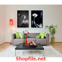 tranh dán tường bông hoa trắng đen