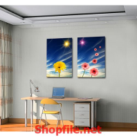 tranh dán tường hoa mai hoa đào đón nắng mai