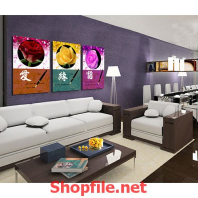 tranh dán tường hoa hồng đỏ vàng tím