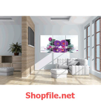 tranh dán tường bông hoa màu tím trên đá sỏi