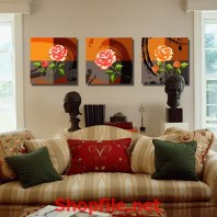 tranh dán tường bông hoa trên tranh lụa