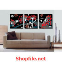 tranh dán tường bông hoa chấm bi đỏ đẹp