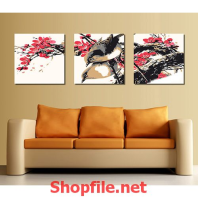 tranh dán tường chim sẻ và hoa đào