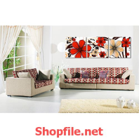 tranh dán tường bông hoa trắng và đỏ