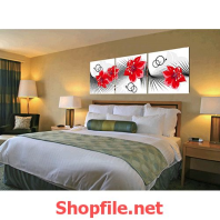 tranh dán tường hoa dâm bụt đỏ đẹp