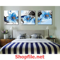 tranh trang trí bông hoa màu xanh dương