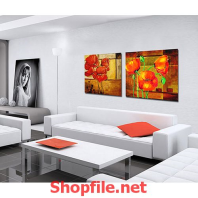 bức tranh vẽ cây hoa đỏ và nụ