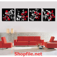 tranh trang trí cây cỏ trắng đỏ