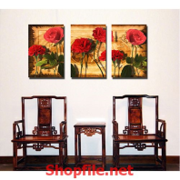 bông hoa hồng trong tranh lụa