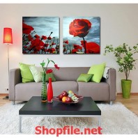 tranh trang trí phòng khách hoa hồng