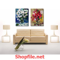 tranh trang trí phòng khách bình hoa hồng lớn