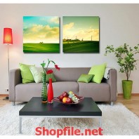 tranh trang trí phòng khách cánh đồng xanh