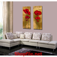 tranh trang trí phòng khách bông hoa đỏ
