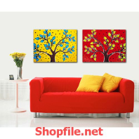 tranh trang trí phòng khách cây hoa ngày tết