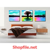 cây cổ thụ và hồ nước