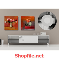 tranh trang trí phòng khách bình hoa giấy