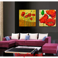 tranh trang trí phòng khách hoa đỏ