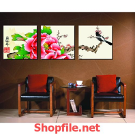 tranh treo tường bông hoa hồng và chú chim nhỏ