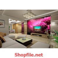 giấy dán tường bông màu hồng đen