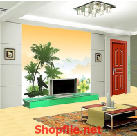 giấy dán tường cây tre làng quê