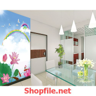 giấy dán tường hoa sen và cầu vòng