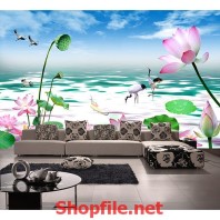 đầm sen giấy dán tường