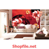 tranh dán tường bông hoa đỏ