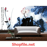 tranh dán tường tranh thư pháp hoa sen