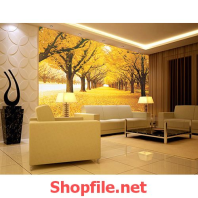 tranh dán tường hàng cây lá vàng