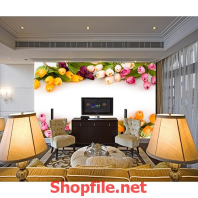 hoa hồng và mây tranh dán tường