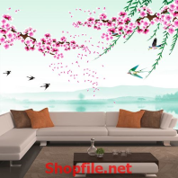 cánh hoa màu hồng tranh dán tường