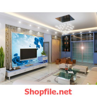 tranh dán tường bông hồng xanh và nước