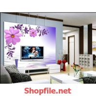 bông hoa tím trên mặt nước tranh dán tường