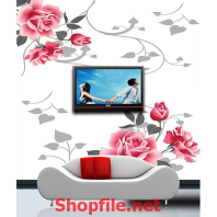 bông hoa giấy hồng tranh dán tường