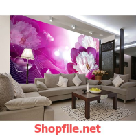 hoa tím trắng tranh dán tường