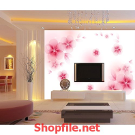 tranh dán tường hoa màu hồng tinh khôi