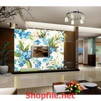 tranh dán tường bông hoa xanh đẹp