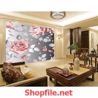 tranh dán tường hoa hồng lá trắng