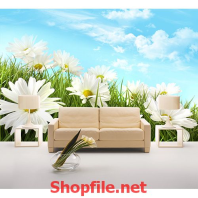 tranh dán tường đồng cỏ dại mơ mộng