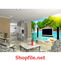 tranh dán tường hồ nước trong xanh