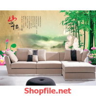 tranh dán tường chữ trung hoa và cây tre