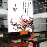 tranh dán tường chim én và hoa đào