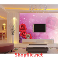 tranh dán tường nền tím hoa hồng