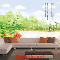 tranh dán tường vườn hoa mini