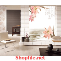 tranh dán tường ao nước và bông hoa lan