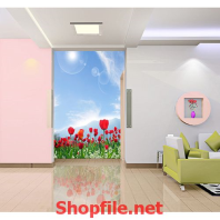 tranh dán tường vườn hoa tuy líp đỏ