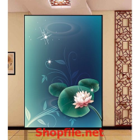 tranh dán tường lá sen trên mặt hồ